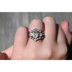 Elegant Silver Diamond Cluster Ring - Vintage Inspired Oval Engagement R…